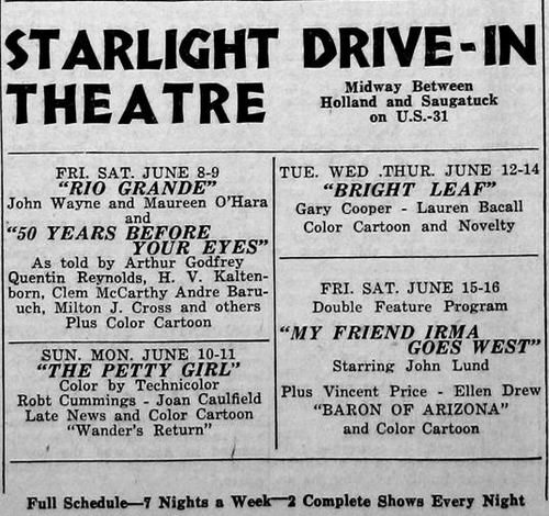 Starlight Drive-In Theatre - Old Ad From James